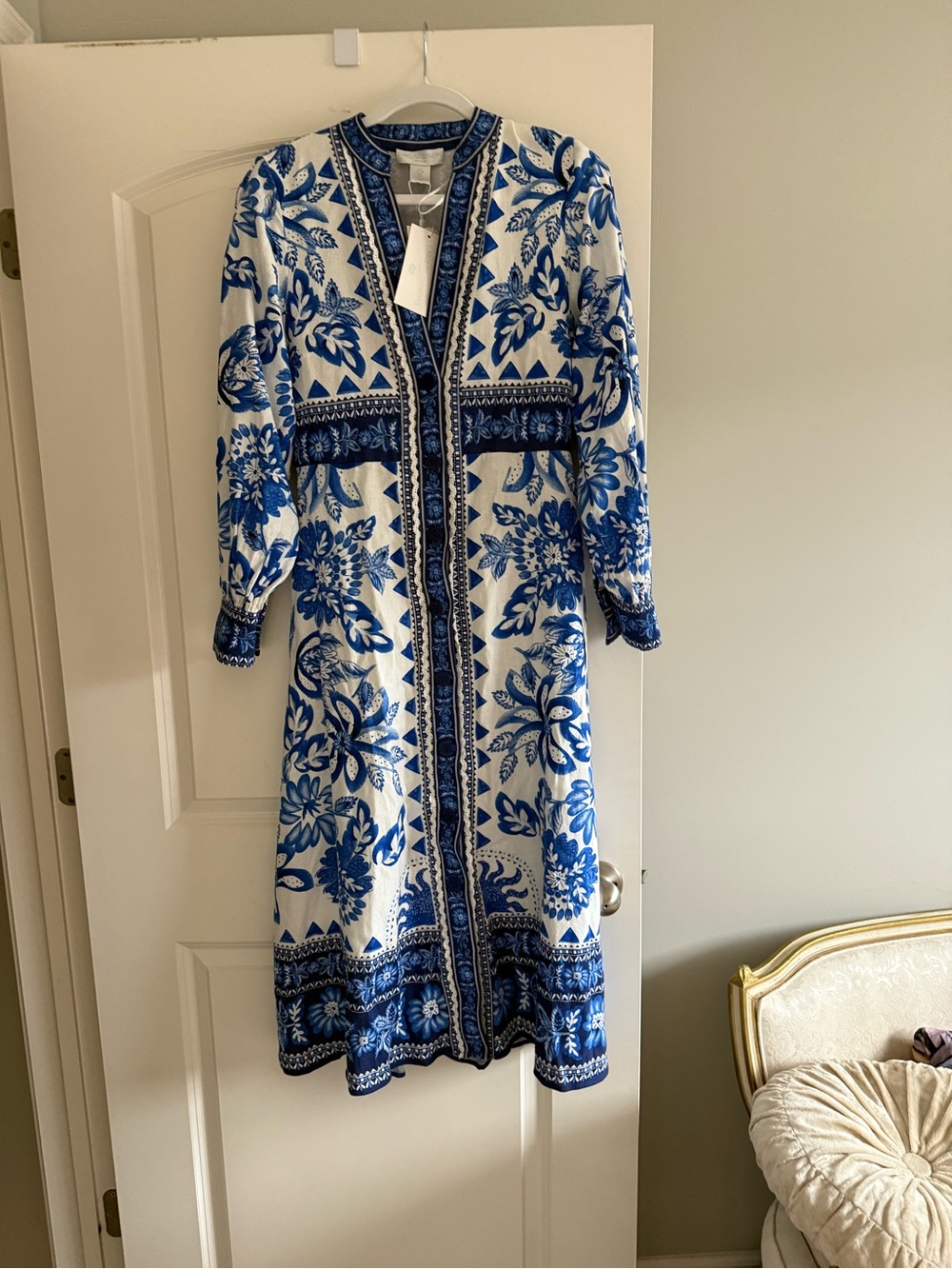 Caroline Constas Blue and White Floral Midi Dress